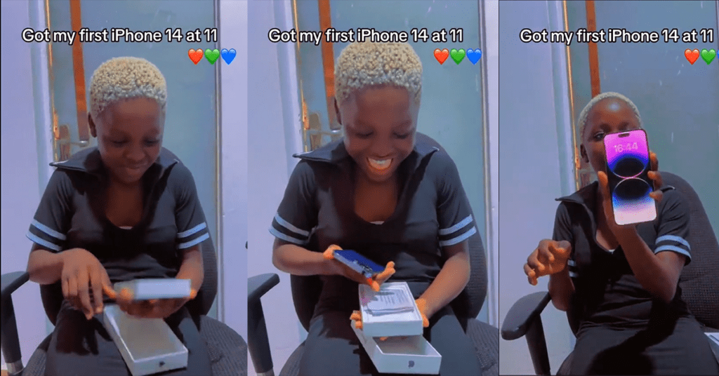 11-year-old girl flaunts brand new iPhone 14