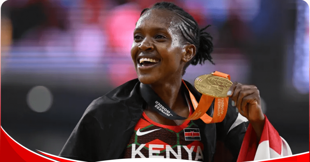 Triple World Champion Faith Kipyegon dedicates medal to hubby
