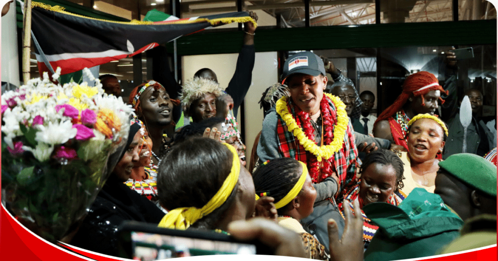 Triple World champion Faith Kipyegon breaks down into tears of joy at JKIA