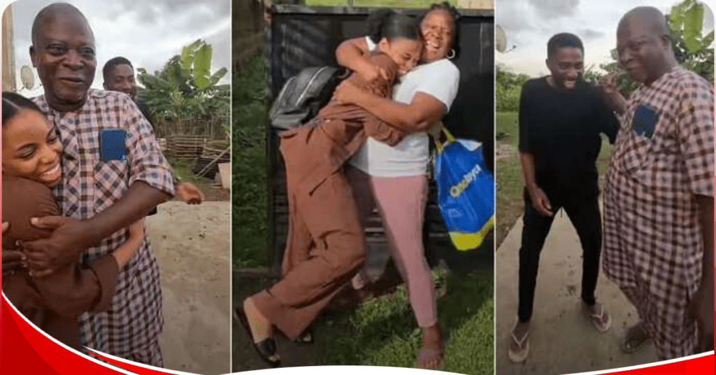 Man returns home after years abroad, surprises parents with girlfriend