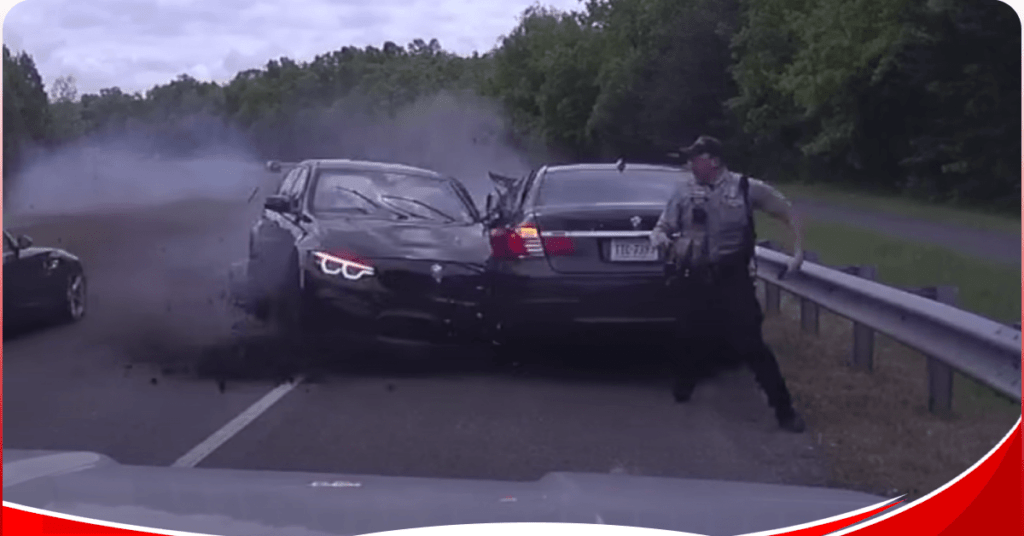 When a teenager driving at 200km/h lost control of a BMW, crashing into a cop making traffic stop
