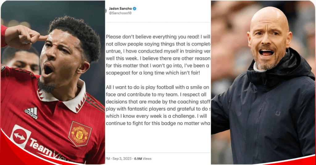 Jadon Sancho deletes social media post blasting manager Ten Hag