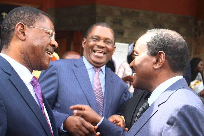 Wiper party leader Kalonzo Musyoka (right), with National Assembly Speaker Moses Wetangula (left) and Attorney General Justin Muturi. Photo: Kalonzo Musyoka/X