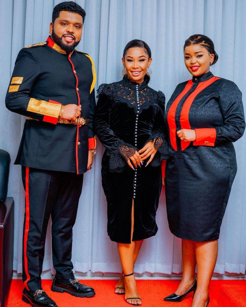 Lucy Wambui pose for a photo with Reverend Lucy Natasha and Prophet Stanley Carmel after a church service. Photo: Phoina/Instagram