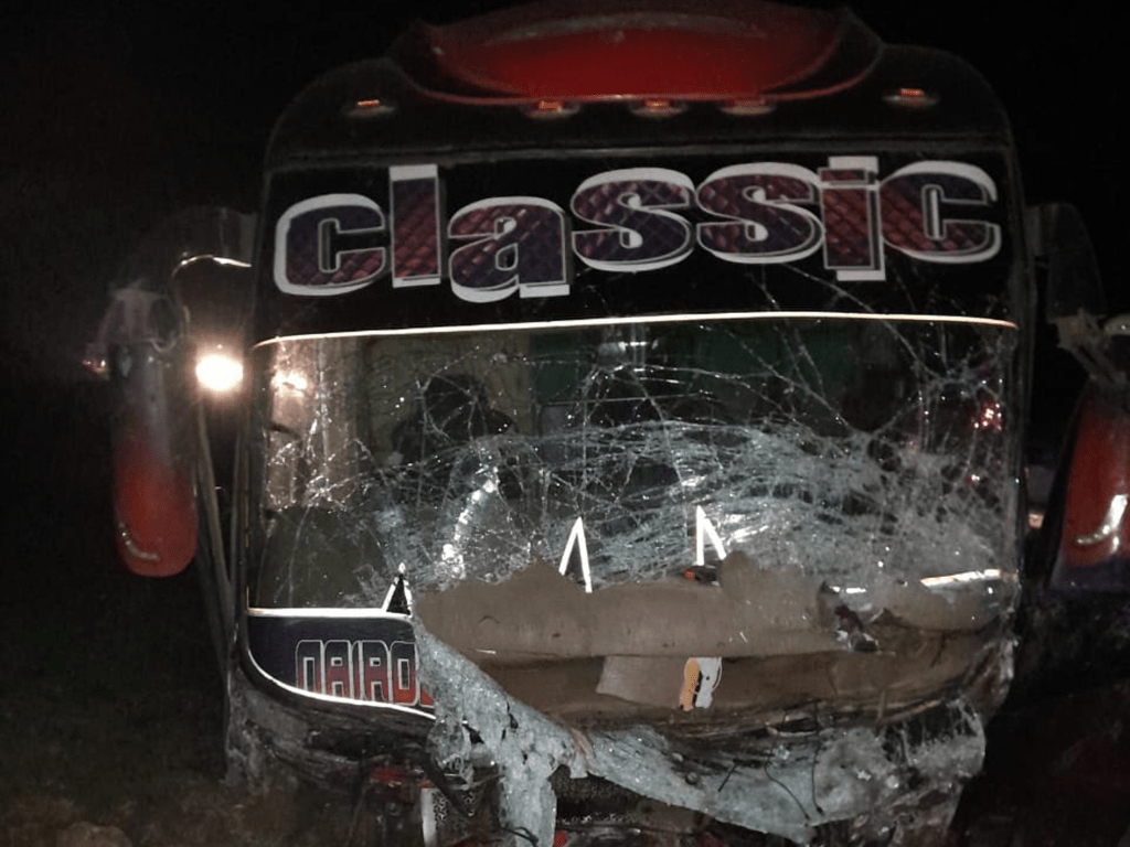 Classic bus involves in a road accident along NAKURU-ELDORET Highway. Photo: [NPS ~X]