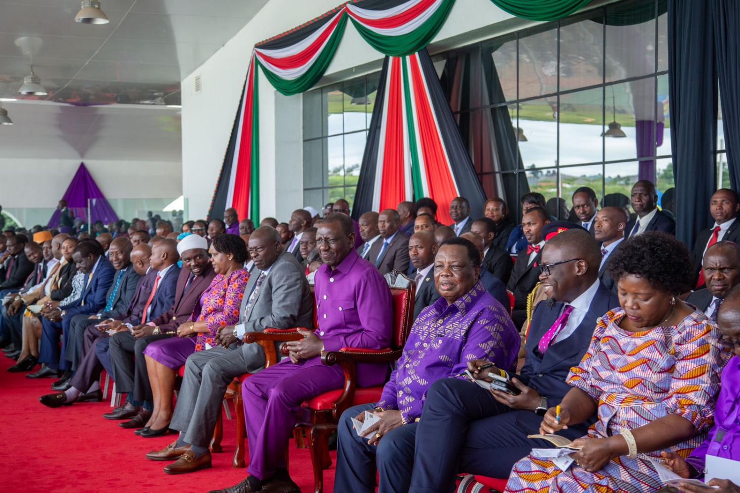 Labour Day celebrations at Uhuru Gardens graced by President William Ruto, Deputy President Rigathi Gachagua, COTU Secretary General Francis Atwoli, Nairobi Governor Johnson Sakaja and CS for Labour Florence Bore pictured. Photo: William Ruto/X