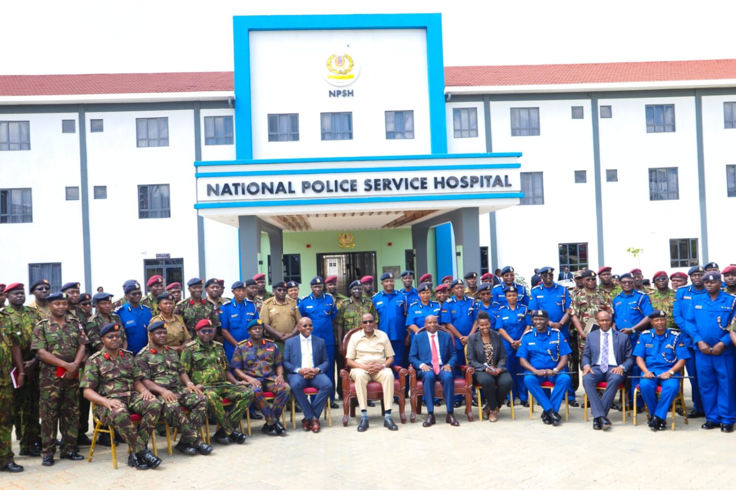 Defence CS Aden Duale with Interior CS Kithure Kindiki and other senior military and police officers during the handing over of Mbagathi hospital to police on May 17, 2024. Photo/TV47