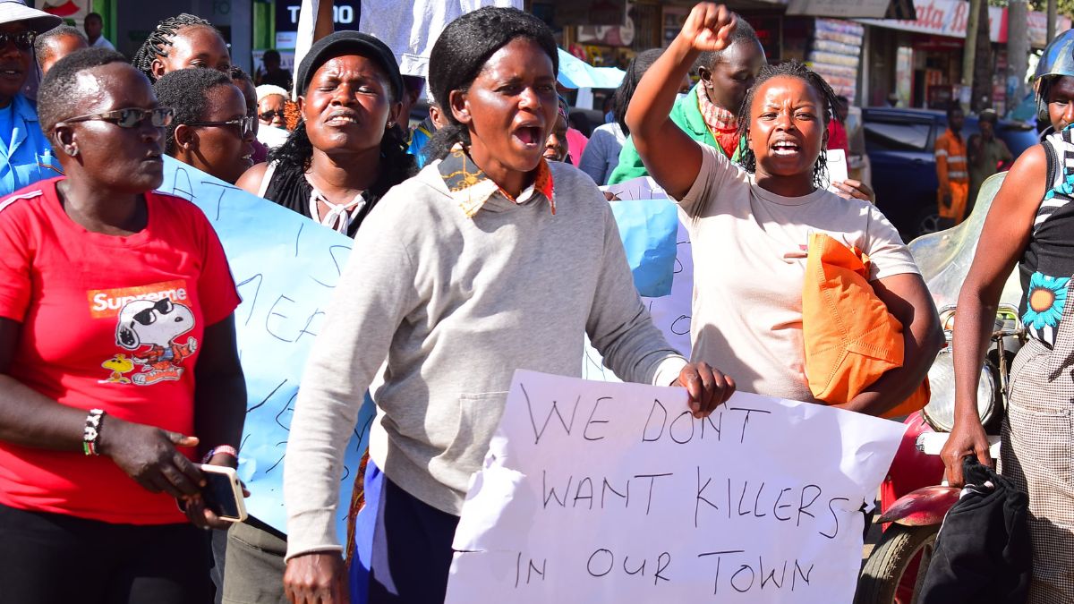 Nyahururu residents protest over the killing of a 17-year-old boy on May 14, 2024. Photo/TV47