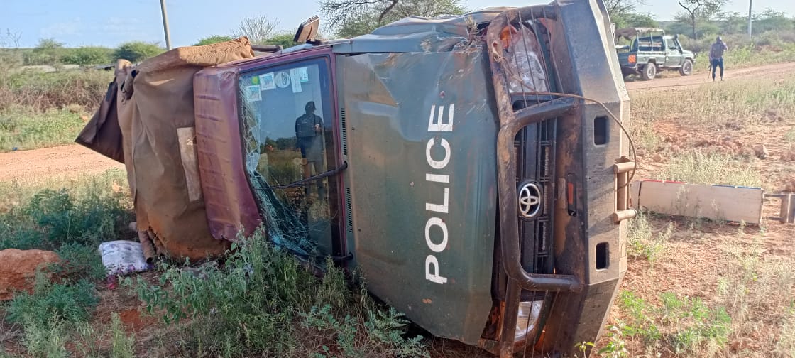 Five police officers and four teachers injured as police vehicle rolls severally in Mandera