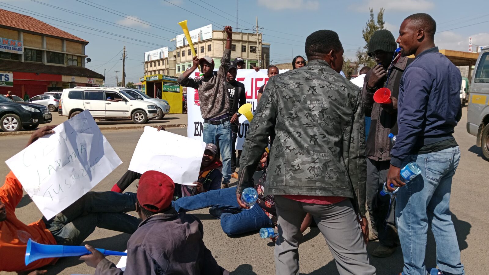 Youth protesting against the Finance Bill in Nyahururu, Nyandarua County on June 25, 2024. Photo/TV47.