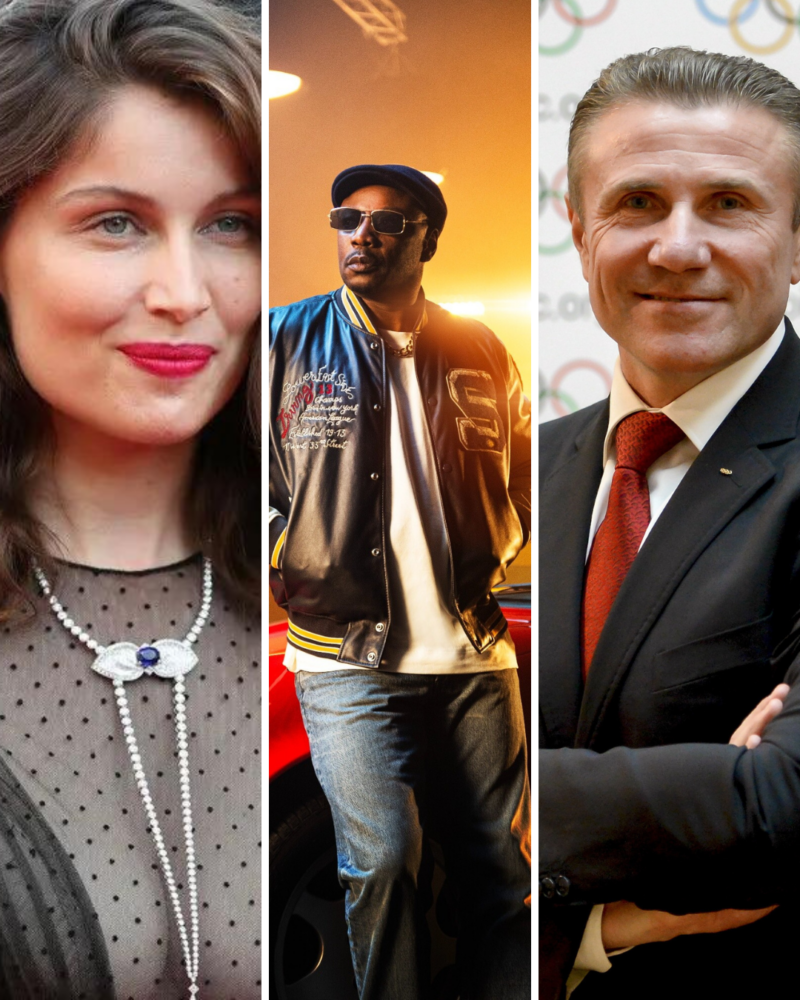 Celebrities to feature in the 2024 Paris Olympics opening ceremony will include French actress Laetitia Casta (L), French rapper MC Solaar(C), and retired Ukrainian pole-vaulter Sergey Bubka(R).