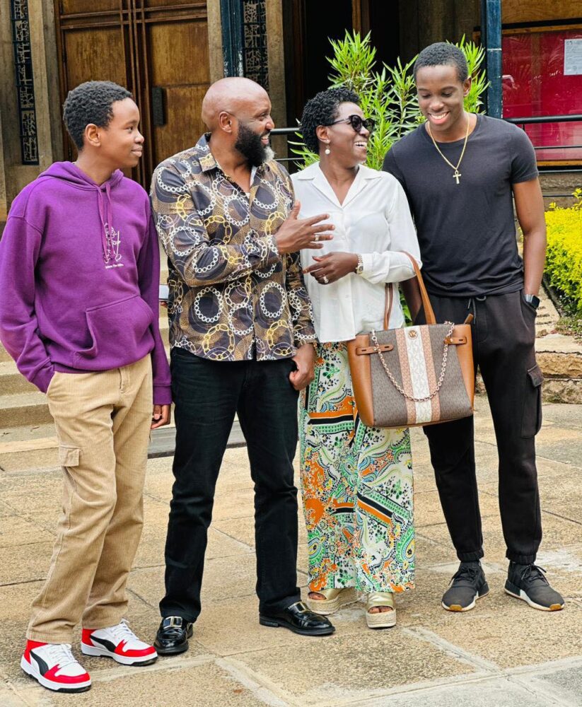 Thuranira marked his firstborn son's milestone with a celebration that truly stood out. Photo: Mwenda Thuranira with his family/ Instagram.