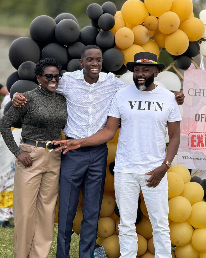 The extravagant birthday party not only highlighted Thuranira's dedication to celebrating his son's milestone but also underscored his commitment to grooming the next generation. Photo: Mwenda Thuranira (Right) with his son and wife./ Instagram.