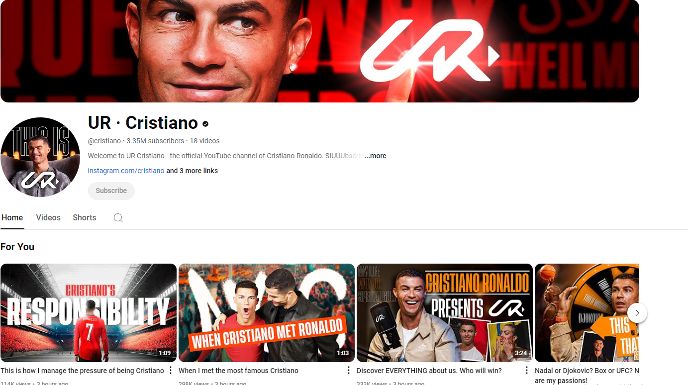 Cristiano Ronaldo’s YouTube channel hits 2 Million subscribers in less than 2 hours