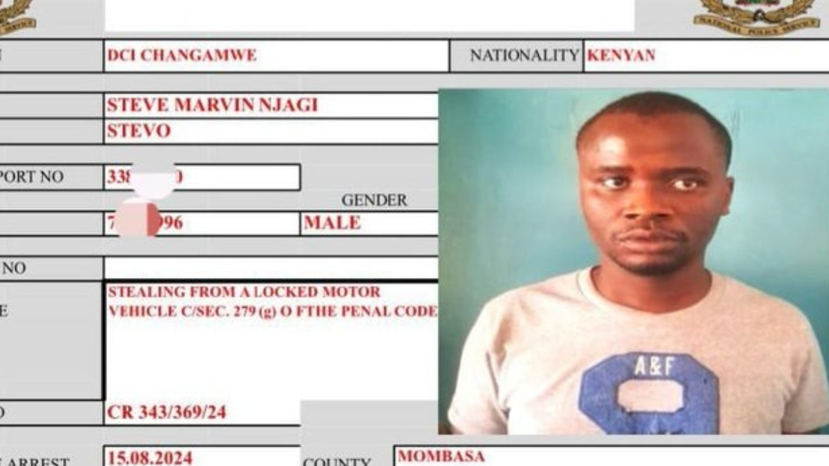 Notorious suspect arrested for stealing Ksh1.4M from parked car in Mombasa