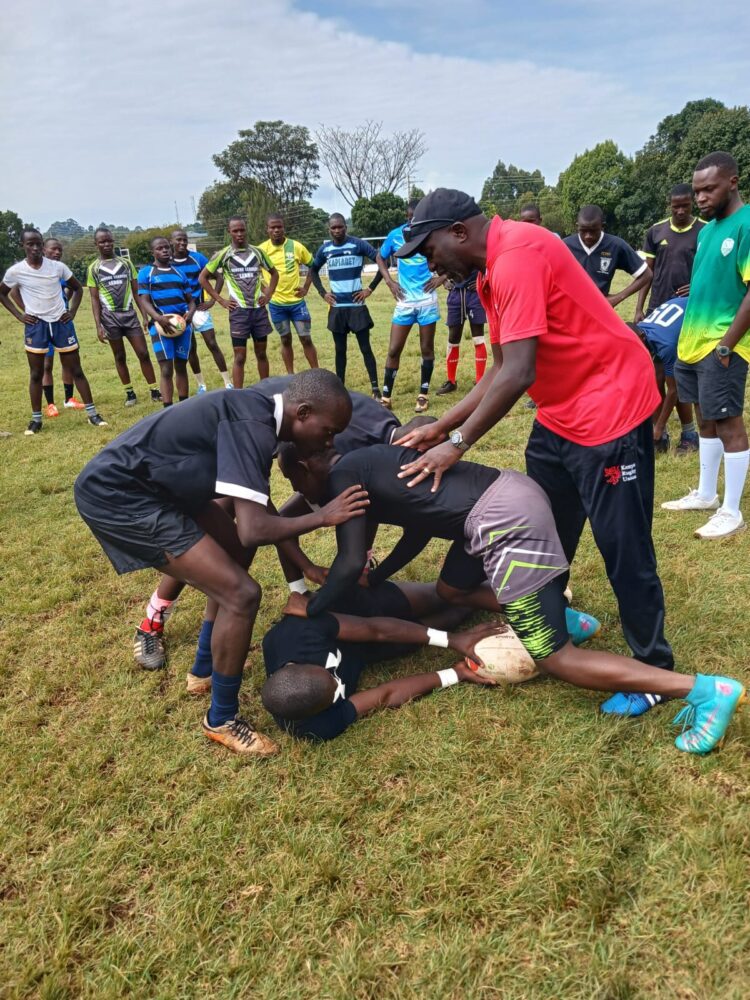 Players competing in the Kenya U18 rugby trials at RFUEA Grounds.

