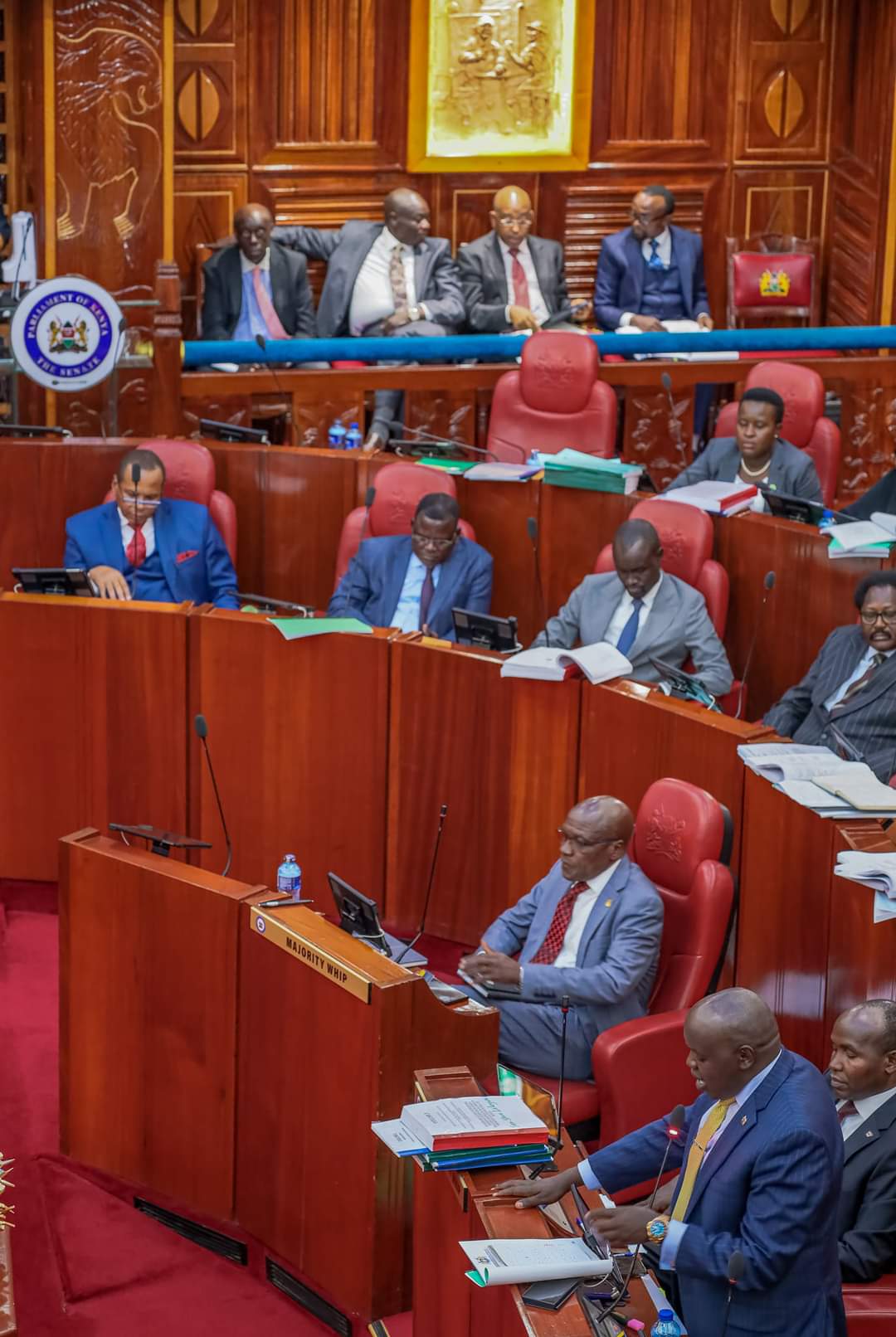 Nandi Senator Samson Cherargei speaking in the Senate Chambers during D.P Rigathi Gachagua's impeachment