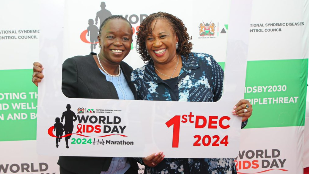 Health CS Deborah Barasa (L) and National Syndemic Diseases Control Council CEO Ruth Masha during the launch of the World AIDS Day Half Marathon on October 30, 2024. PHOTO/ MINISTRY OF HEALTH/ X