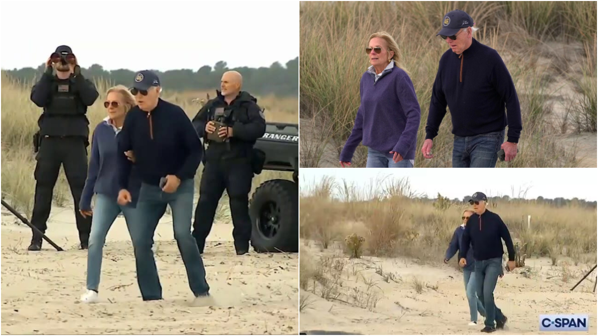 Joe Biden sparks fresh concerns as he stumbles multiple times, struggling to walk on sandy beach