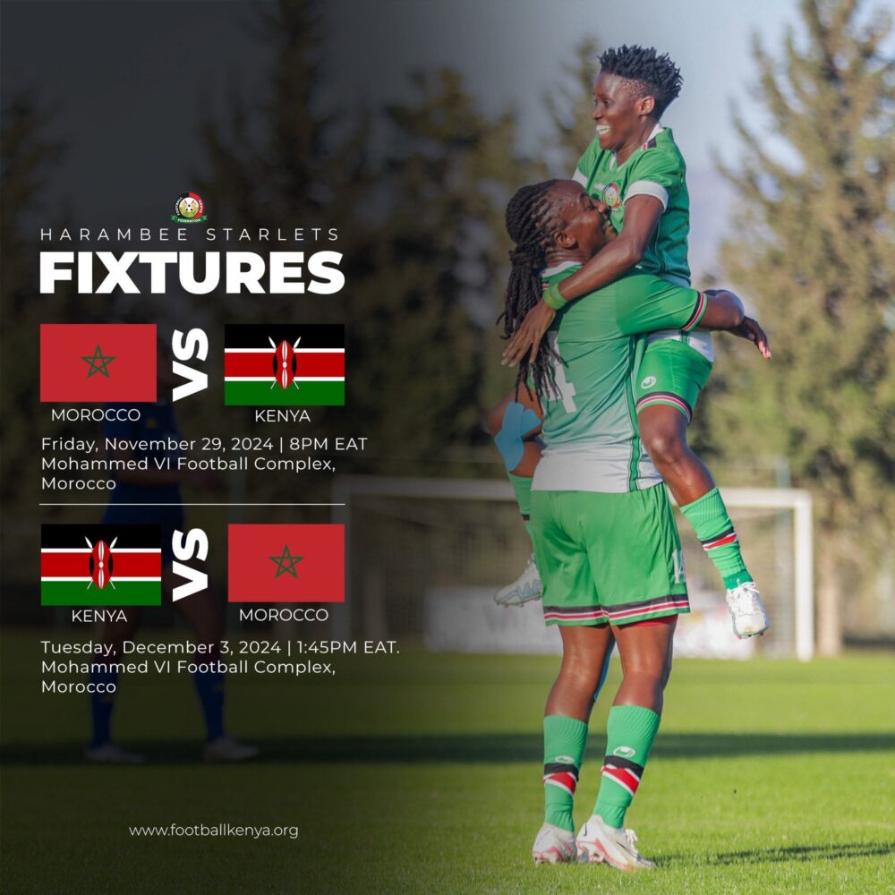 Harambee Starlets players training ahead of their friendly matches against Morocco Women’s National Team in November.