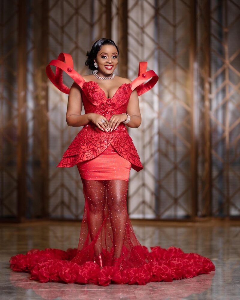 Nadia Mukami looking gorgeous in a red gown during celebrations of Valentine's Day. Photo: Instagram