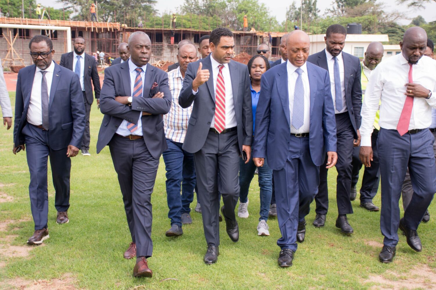 CAF President Patrice Motsepe inspecting Kasarani Stadium alongside FKF officials.