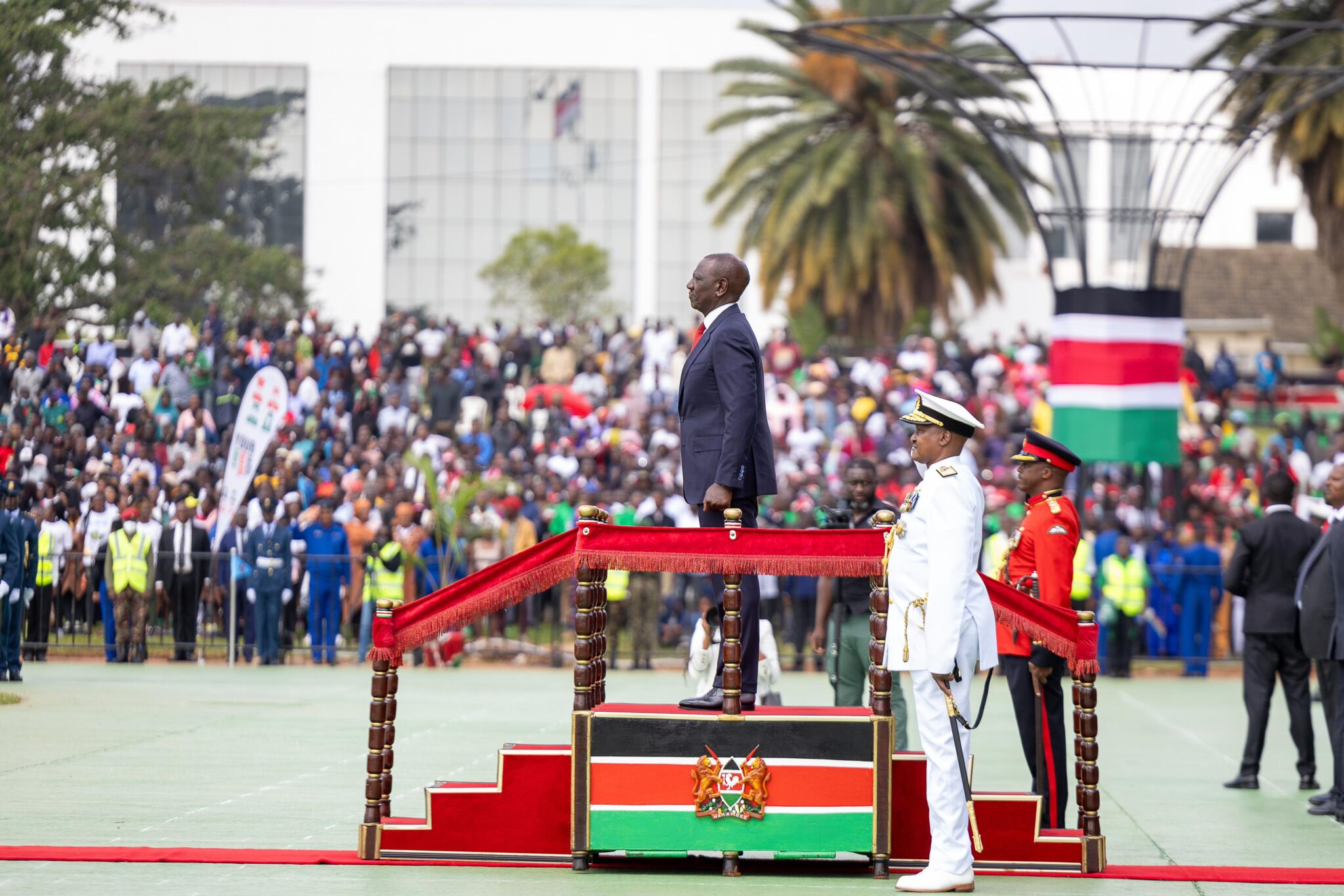 President Ruto arrives for 61st Jamhuri Day celebrations at Uhuru