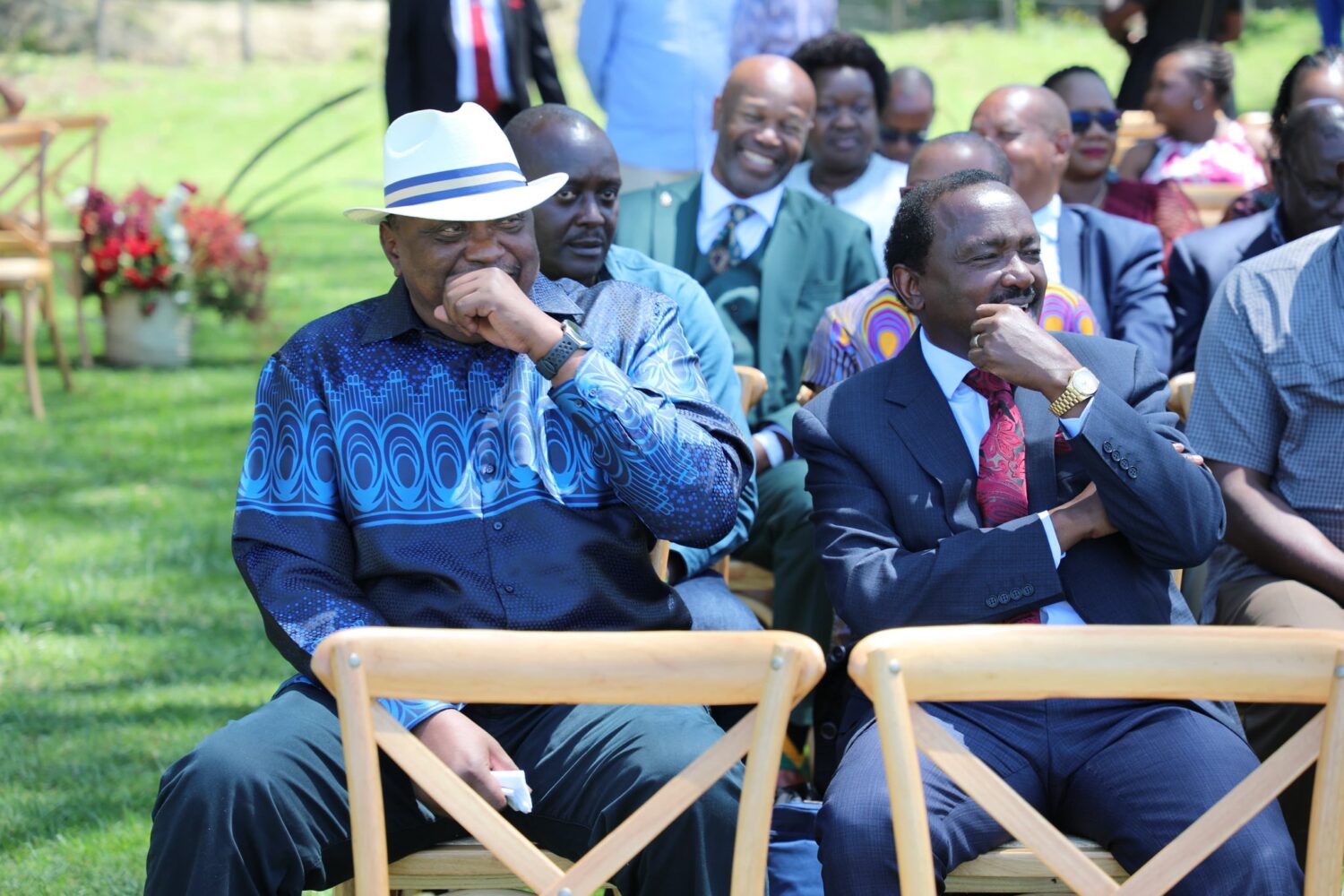 Uhuru Kenyatta with Kalonzo Musyoka during the wedding in Naivasha on December 7, 2024.