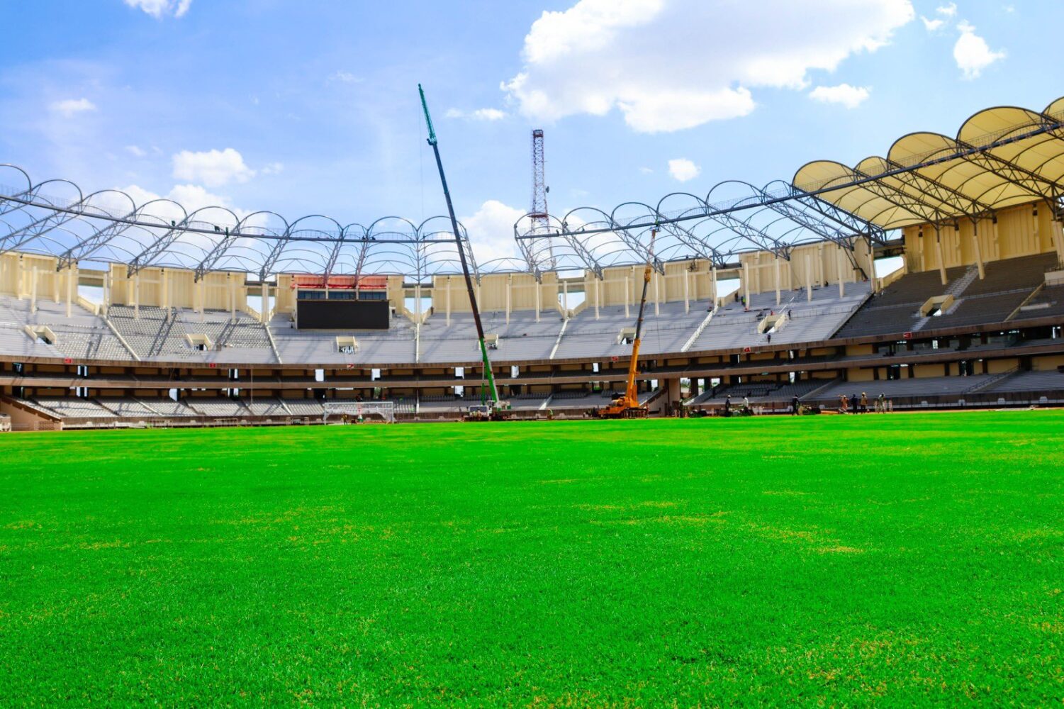 Aerial view of Kasarani Stadium with its revamped field and lighting system