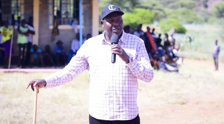 Sigor MP Peter Lochakapong addressing locals at Cheptulel Boys High school. [Photo/Andrew Juma/TV47 correspondent].