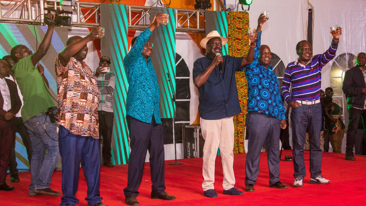 Raila Odinga (center) during new year celebrations on January 1, 2024. Photo/Raila/X 