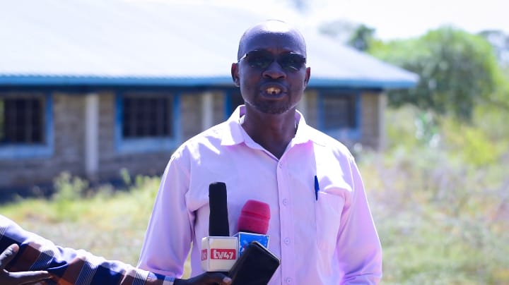 Cheptulel Boys High School principal James Koitilo while addressing the media. [Photo/Andrew Juma/TV47 correspondent].