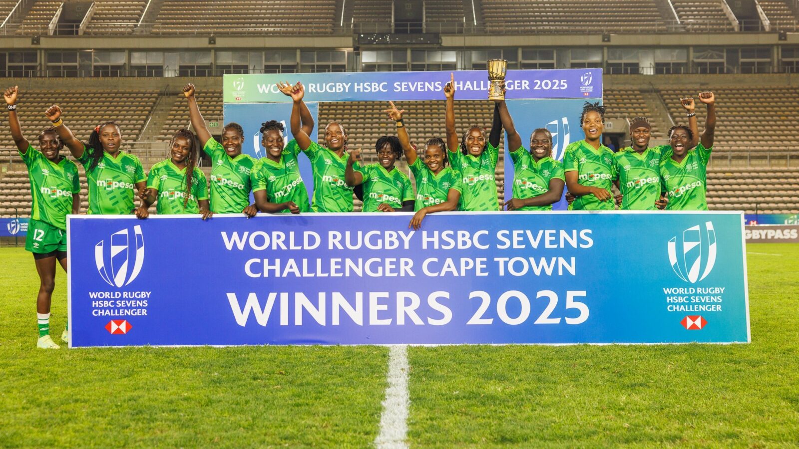 Kenya Lionesses celebrating their historic HSBC Challenger Series victory.

