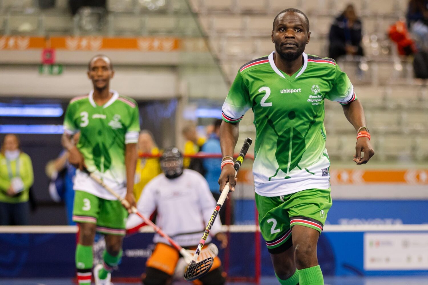 Kenya’s floorball team celebrating their historic bronze medal win at the 2025 Winter Olympics in Turin.