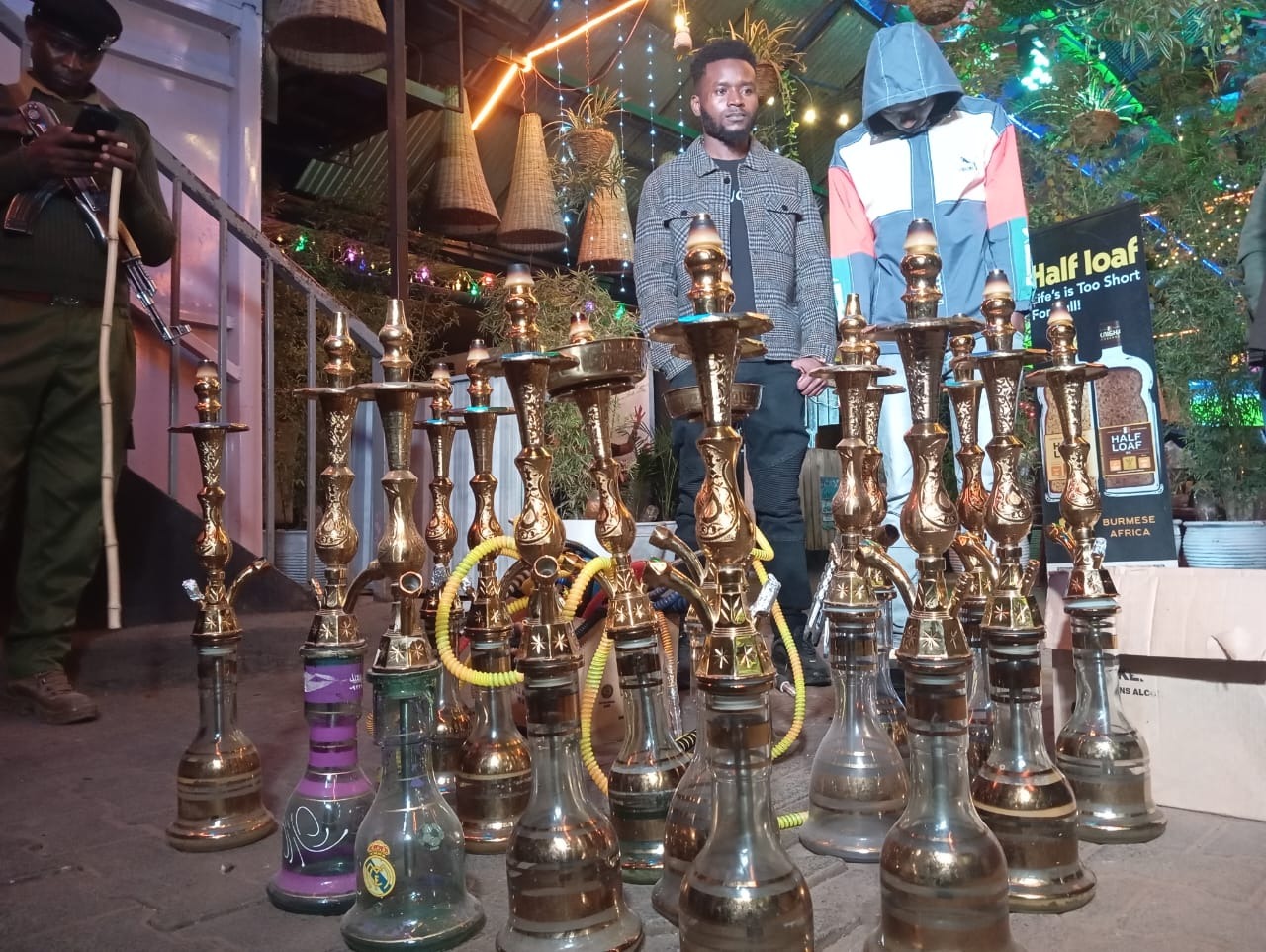 Drama as NACADA raids Pulse Lounge, confiscates 16 shisha bongs, 106 shisha flavours and arrests two persons